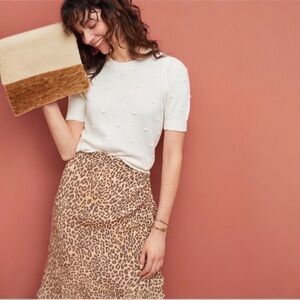 SOLD OUT ANTHROPOLOGIE WHITE BOBBLE PUFF SLEEVE POM POM SWEATER SIZE LARGE